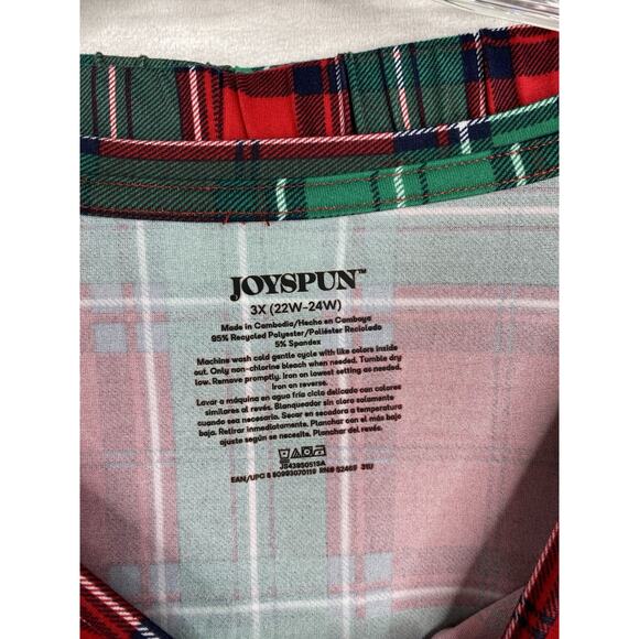 Joyspun Two Piece Pajama Set Womens 3X 22W 24W Red Green Plaid Holiday Cheers - Picture 3 of 14
